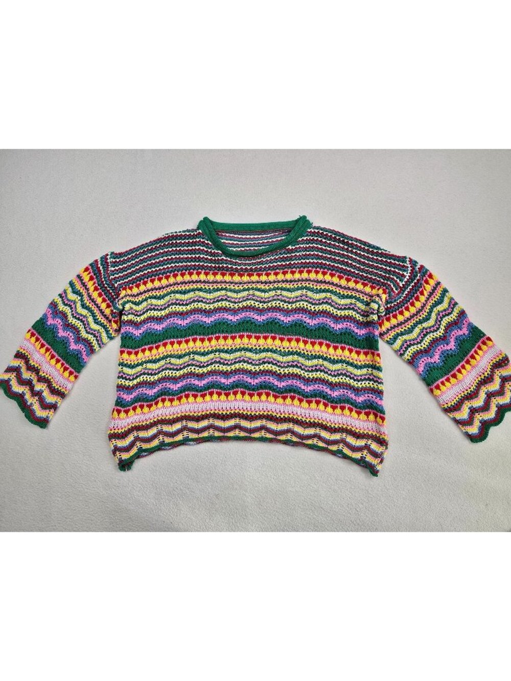 Multicolor Cropped Crochet Sweater Boho Small
